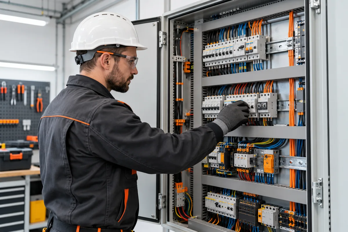 Elektrik panosunu inceleyen uzmanı temsil eden görsel